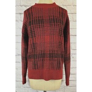 Christian Siriano Women's Red & Black Plaid Fuzzy Sweater High Neck‎ SO SOFT XS